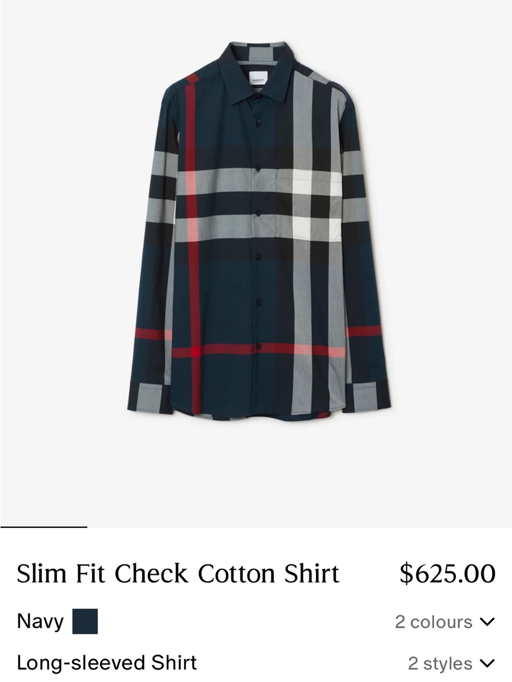 Burberry Navy and Red Check Long-Sleeve Shirt